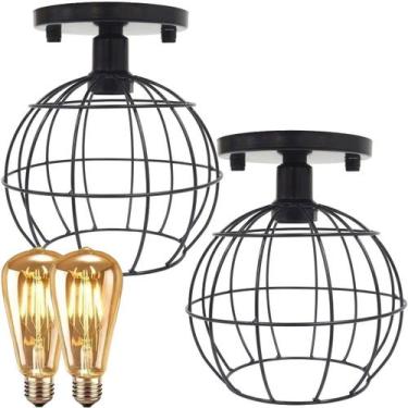 Imagem de 2 Lustre Teto Plafon + 2 Lâmpada Led St64 Industrial Aramado Globo Ret