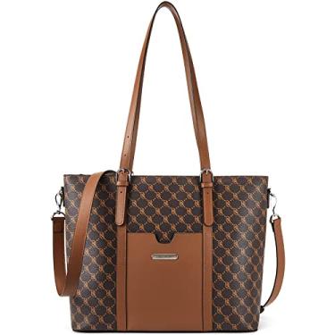 Imagem de BOSTANTEN Bolsa feminina de couro para laptop, bolsa de ombro para escritório, vintage, 15,6 polegadas, bolsa de trabalho para computador, Café e marrom, Clássico