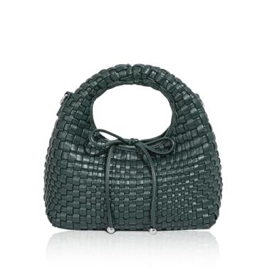 Imagem de JINMANXUE Mini bolsa feminina moderna, sacola de tecido, bolsa composta, bolsa de corrente de tricô, bolsas de ombro transversais, Laço verde escuro, 4R-NCUE-EE68