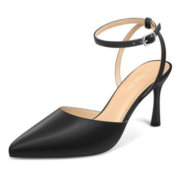Imagem de PIZZ ANNU Sandália feminina Cienna de salto alto, bico fino, tira no tornozelo, bico fechado, elegante, vestido de festa de casamento, Poliuretano preto, 38