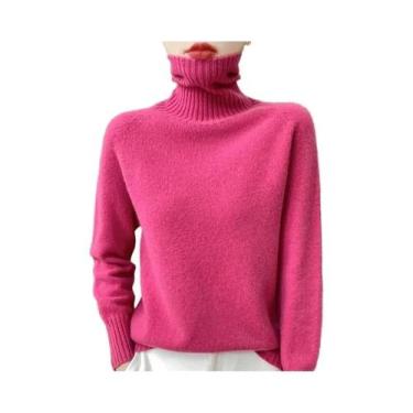 Imagem de Suéter Feminino De Lã Merino De Manga Longa Térmico Em Cor Sólida Para