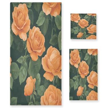 Imagem de xigua Conjunto de toalhas de banheiro rosas laranja absorvente macio toalha de banho de 3 peças toalha de mão toalhas decorativas para banheiro, academia, hotel, praia, piscina