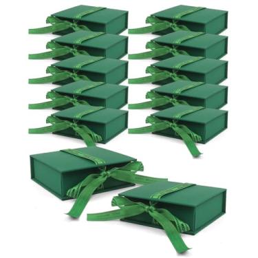 Imagem de Caixa de presente de joias dobrável, pacote com 12 caixas de brincos forradas de veludo com fita, embalagem de colar e pulseira, organizador de joias pequeno, caixa de anel e pulseira, estojo de joias