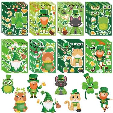Imagem de 32 folhas faça seus próprios adesivos irlandeses, kits de adesivos criativos divertidos de São Patrício Coruja Trevo da Sorte para brincadeiras de festa de aniversário de crianças do Dia de São