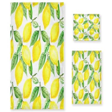 Imagem de xigua Conjunto de toalhas de banheiro com limões amarelos absorventes macios 3 peças toalha de banho toalha de mão toalhas decorativas para banheiro, academia, hotel, praia, piscina