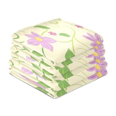 Imagem de Wassud Toalhas de cozinha padrão de flores toalhas de prato de cozinha pacote com 6 panos de prato macios com laço para pendurar toalha de mão super absorvente de secagem rápida toalhas de chá de mesa