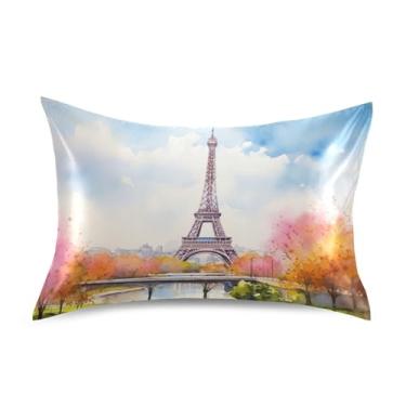 Imagem de xigua Fronha de cetim francês com pintura em aquarela para cabelo e pele, lavável à máquina, antiderrapante, refrescante, fronha de cama queen com fecho de envelope, 50,8 cm x 76,2 cm