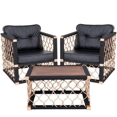 Imagem de 2 Poltronas Com Mesa De Centro De Madeira Preta