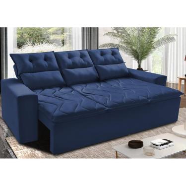 Imagem de Sofá 3 Lugares Retrátil E Reclinável 2,00m Cama Inbox Smal Com Bordado Pantográfico Suede Azul
