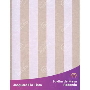 Imagem de Toalha Redonda em Tecido Jacquard Bege e Branco Listrado Fio Tinto - J