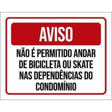 Imagem de Kit 3 Placa Acm Não Permitido Andar Bicicleta Skate 18X23 - Sinalizo