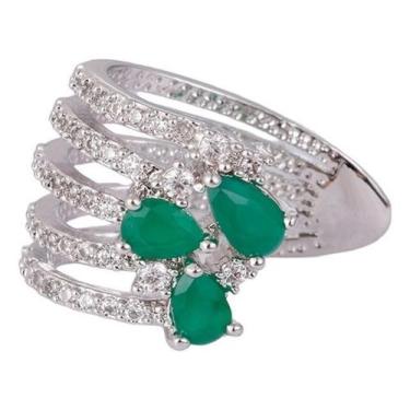 Imagem de Piercing Argola Falso Pressão Pedra Zircônia Orelha Verde - De Castro 