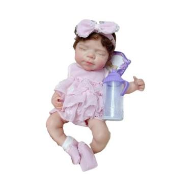 Imagem de Boneca Reborn Menina De Silicone 33cm Com 2 Conjuntos De Roupas, Boca 