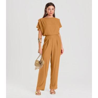 Imagem de Calça Feminina Pantalona Dianna Marrom, G, Marrom