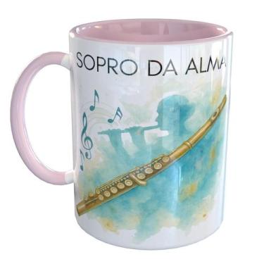 Imagem de Caneca Porcelana Flautista Músico de Flauta - Pense Canecas, Rosa Clar