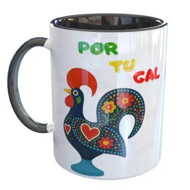 Imagem de Caneca Porcelana Galo Português Portugal - Pense Canecas, Preto