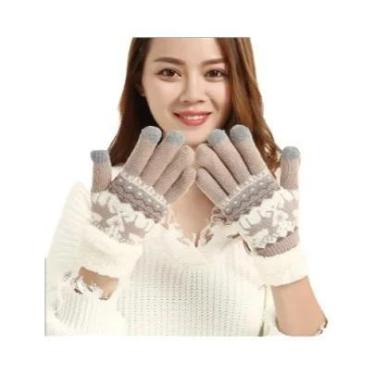 Imagem de Luvas De Malha Jacquard Com Estampa De Rena, Punho De Pelúcia, Grossas