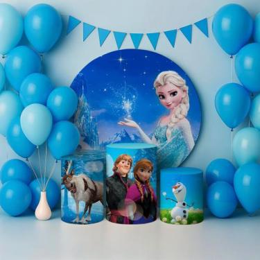 Imagem de Capas Painel Redondo Cilindros Decoração Princesa Castelo de Gelo - Ge