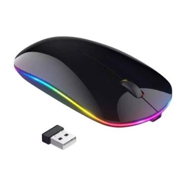 Imagem de Mouse Sem Fio Rgb Recarregável Ergonômico Wireles Optico Led Cor Cinza