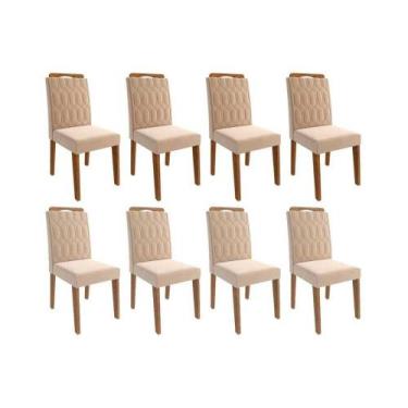 Imagem de Cadeira Sala de Jantar Paola Wood Kit 8 Un Carvalho/Suede Nude Bege - 