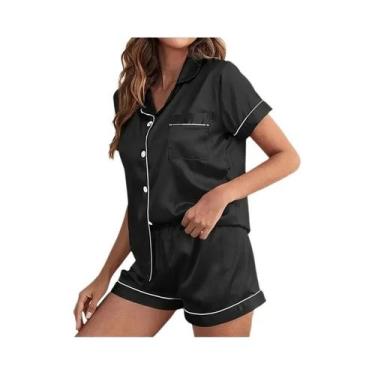 Imagem de Conjunto De Pijamas De Seda Satinada Em Cor Sólida Para Mulheres, Pija