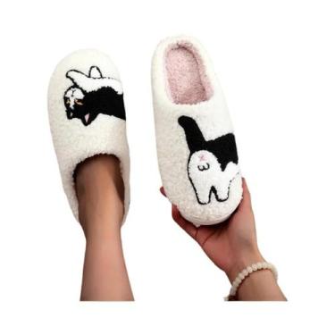 Imagem de Pantufas Quentes Antiderrapantes Bordadas De Pelúcia Com Estampa De Va