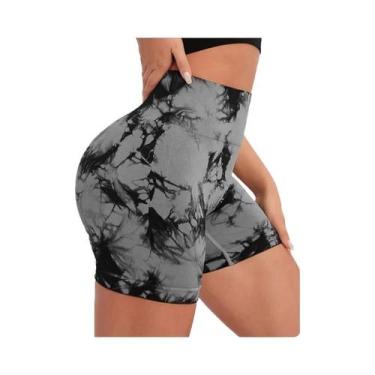 Imagem de Shorts Esportivos De Yoga De Cintura Alta Sem Costura Tie Dye De Secag