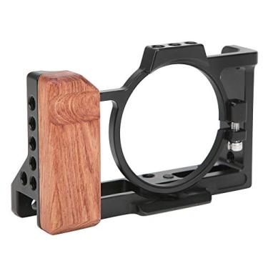 Imagem de Gaiola de equipamento de câmera para câmera ZV1, moldura estabilizadora de gravação de vídeo Vlogging com alça de madeira, furo de parafuso de 6,35 mm e 9,5 mm e base de