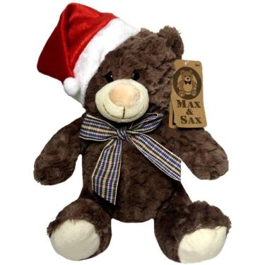 Imagem de Edição Especial De Natal - Boneco De Pelúcia Infantil Urso Ursinho Marrom Luxo Papai Noel - 30 cm Altura - Max E Sax