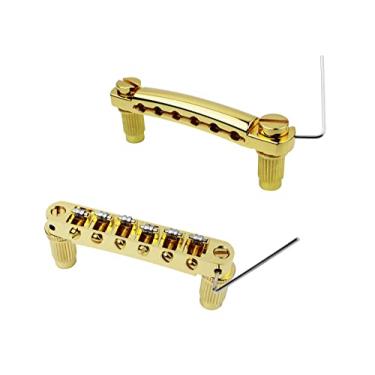 Imagem de Guyker Conjunto de reposição para guitarra Tune-O-Matic Bridge and Stop Bar Tailpiece compatível com guitarra elétrica LP SG EPI 6 cordas (GS001 + GM005, ouro)