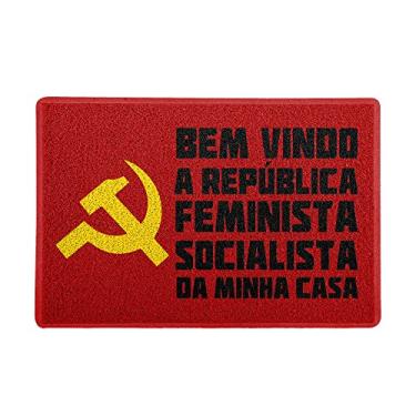 Imagem de Capacho/Tapete, tamanho 60x40cm, na cor vermelho, modelo Política Humor, Republica Feminista