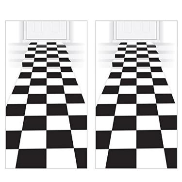 Imagem de Beistle 2 peças de decoração de corrida novos corredores quadriculados para itens de festa temática dos anos 50, 60 x 25 cm, preto/branco
