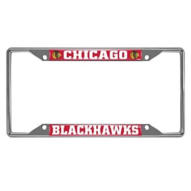 Imagem de FANMATS 14790 Chicago Blackhawks Moldura de placa de licença de metal cromado, cores do time, 15,8 cm x 31,1 cm