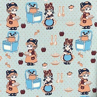 Imagem de Tecido Tricoline Cozinheira Fundo Azul -1,50m de Largura