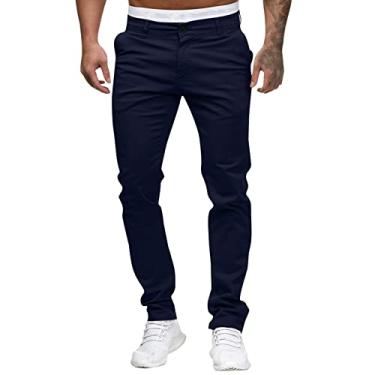 Imagem de Calça masculina de cintura fina comprida casual lisa comprimento médio bolso moda calça masculina Tech Pants masculina, Azul marino, M