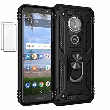 Imagem de Capa para Motorola Moto G6 Play Capinha com protetor de tela de vidro temperado [2 Pack], Case para telefone de proteção militar com suporte para Motorola Moto G6 Play (preto)