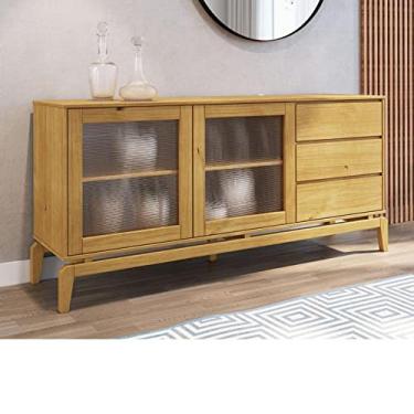 Imagem de Buffet Aparador 2 Portas Vidro Canelado 3 Gavetas Madeira Maciça Seiva Yescasa