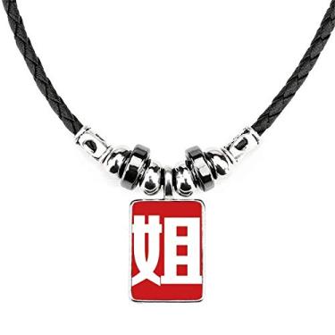 Imagem de DIYthinker Colar de personagem chinês da irmã chinesa com pingente de corda de couro