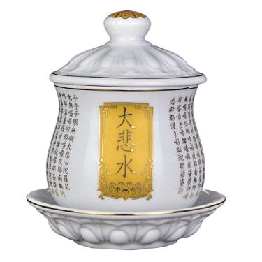 Imagem de PAYNAN Suprimentos de budismo de cerâmica 10 cm, copo de água sagrada, copo de água de Buda Suprimentos para o santuário