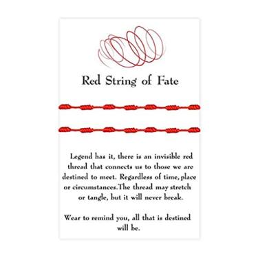 Imagem de SOFEA Pulseira de cordas, 2 peças, Good Luck 7 nós, pulseira vermelha com cartão de desejos, pulseiras da amizade