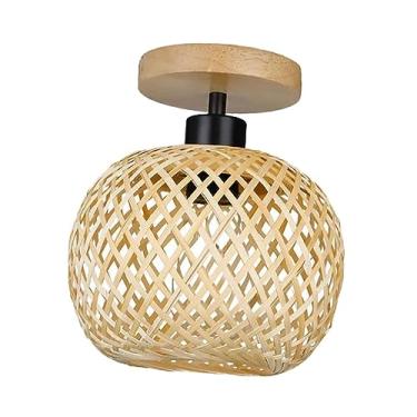 Imagem de Baoblaze Luminária pingente de bambu luminária de teto sem lâmpada corredor entrada cozinha estilo japonês bar boho luminária luminária bola de bambu luz de