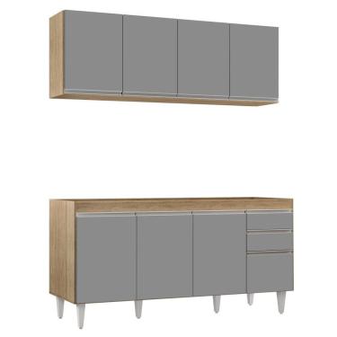 Imagem de Armário Aéreo Nevada e Balcão Para Pia 160cm Arkansas Castanho/Cinza - Lumil