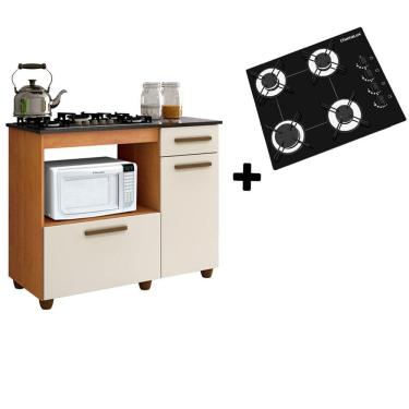 Imagem de Kit Balcão Violeta Nature Off White Mais Fogão Cooktop Ultra Chama 4 Bocas Chamalux