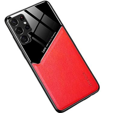Imagem de Capa de telefone fina de negócios de luxo PU + TPU capa traseira magnética à prova de choque proteção de lente de vidro temperado para Samsung Galaxy S23 Ultra S10 S22 Plus S20 S21 FE 5G (vermelho,