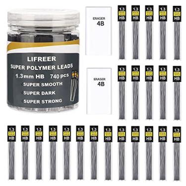 Imagem de Lifreer Recargas de lápis inquebráveis de 1,3 mm (740 peças), 2 borrachas premium, grafite HB de longa duração para estudantes e profissionais