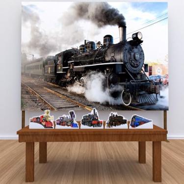Imagem de Kit Decoração Festa de Aniversário Infantil Painel + Displays Trem Maria Fumaça Locomotiva