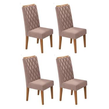 Imagem de Kit Com 4 Cadeiras Para Sala De Jantar Mdp/Mdf Dyniz Veludo Rosa - Vie