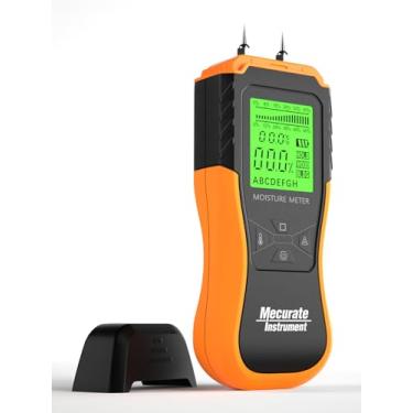 Imagem de Mecurate Medidor de umidade de madeira tipo pino digital com 3 indicadores coloridos, detector de umidade 2 modos 8 calibração grande retroiluminado para madeira, parede, firewall