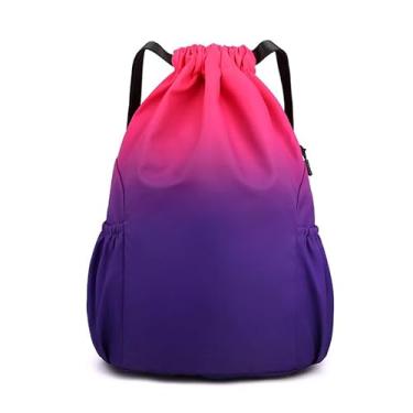 Imagem de Bolsa com cordão, mochila leve com suporte para garrafa de água e bolsos, mochila esportiva de ginástica, Vermelho, azul, Small, Esportes