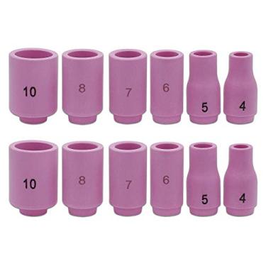 Imagem de 12 peças de bocal de cerâmica de alumina 13N08 13N09 13N10 13N11 13N12 13N13 (4-5-6-7-8-10) para tocha de soldagem TIG 9, 20 e 25, roxo, tamanho completo, 12 peças